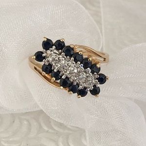 10K Gold Sapphire & CZ Diamond Cluster Ring